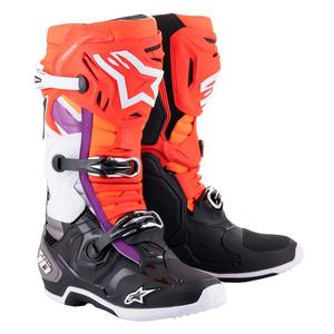 Alpinestars Tech 10 Motorradstiefel orange-gelb-lila-weiß-schwarz