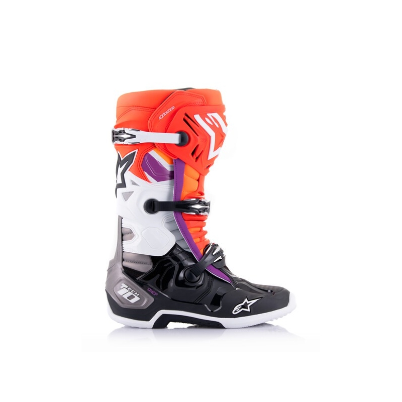 Alpinestars Tech 10 Motorradstiefel orange-gelb-lila-weiß-schwarz