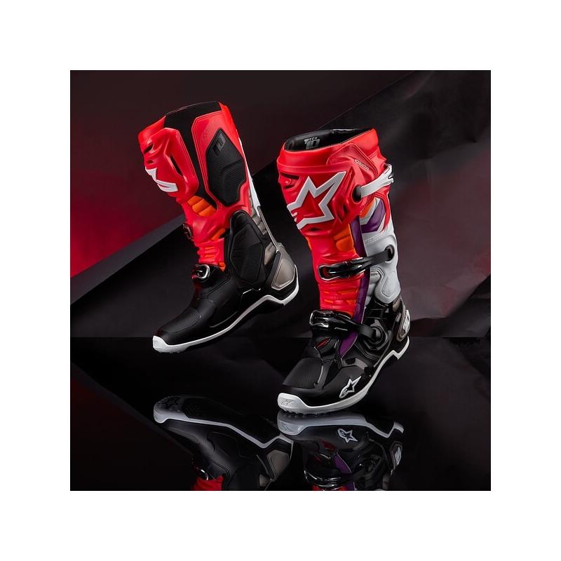 Alpinestars Tech 10 Motorradstiefel orange-gelb-lila-weiß-schwarz