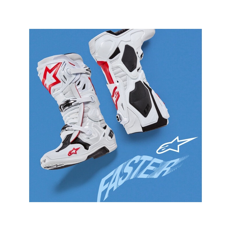 Alpinestars Tech 10 Supervented Motorradstiefel Perforiert Weiß-Rot-Schwarz