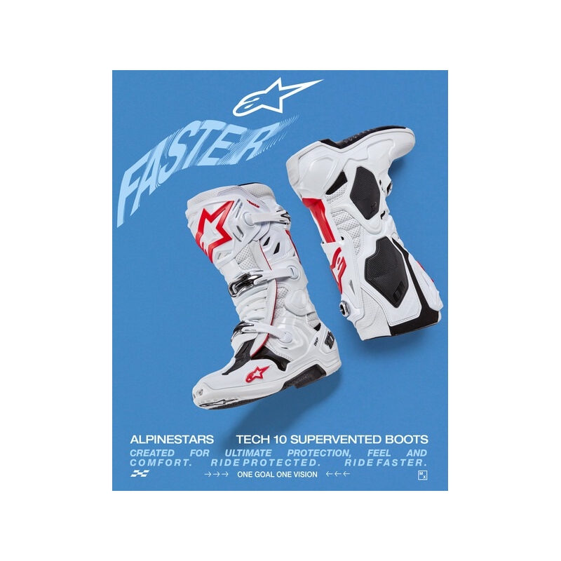 Alpinestars Tech 10 Supervented Motorradstiefel Perforiert Weiß-Rot-Schwarz