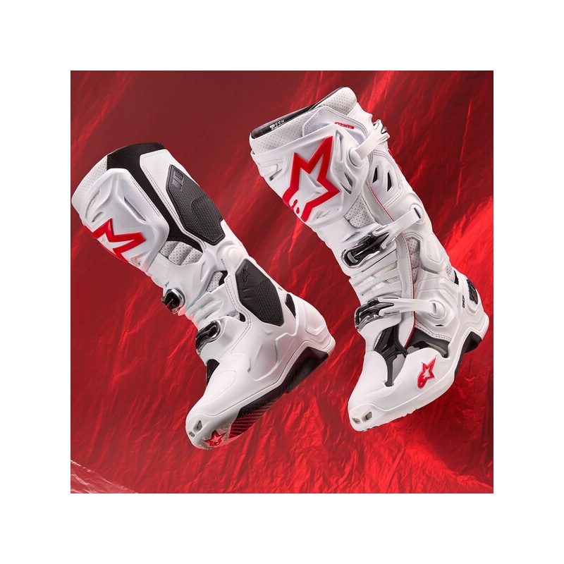 Alpinestars Tech 10 Supervented Motorradstiefel Perforiert Weiß-Rot-Schwarz
