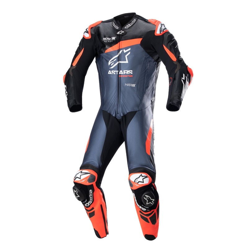 Alpinestars GP Plus 4 TECH-AIR-kompatibler einteiliger Lederkombi Schwarz-Fluorot-Navy