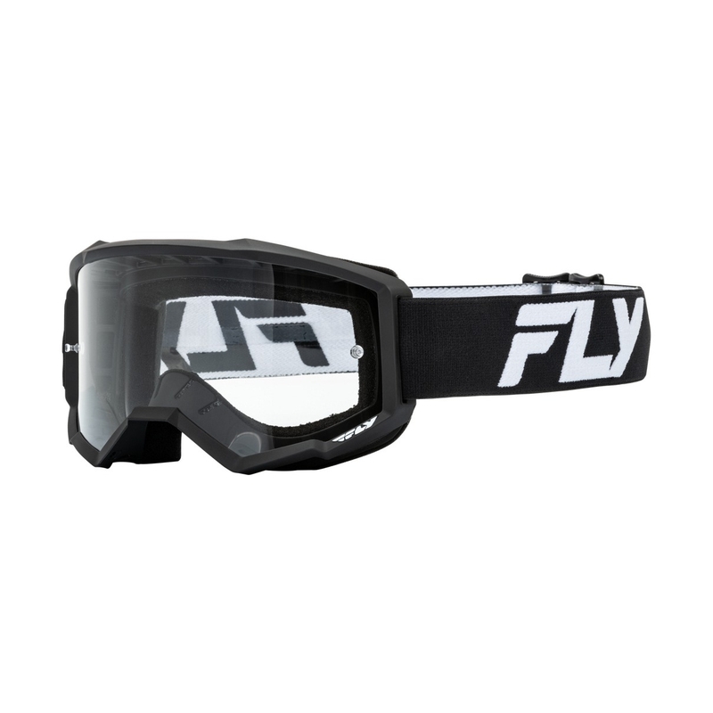 Motocrossbrille FLY Racing Focus schwarz-weiß mit klarem Plexiglas