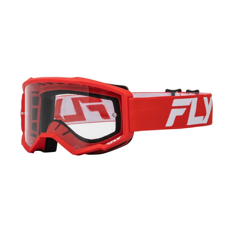 Motocross-Brille FLY Racing Focus rot-weiß mit klarem Plexiglas