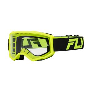 Kinder-Motocross-Brille FLY Racing Focus schwarz-fluogelb mit klarem Plexiglas