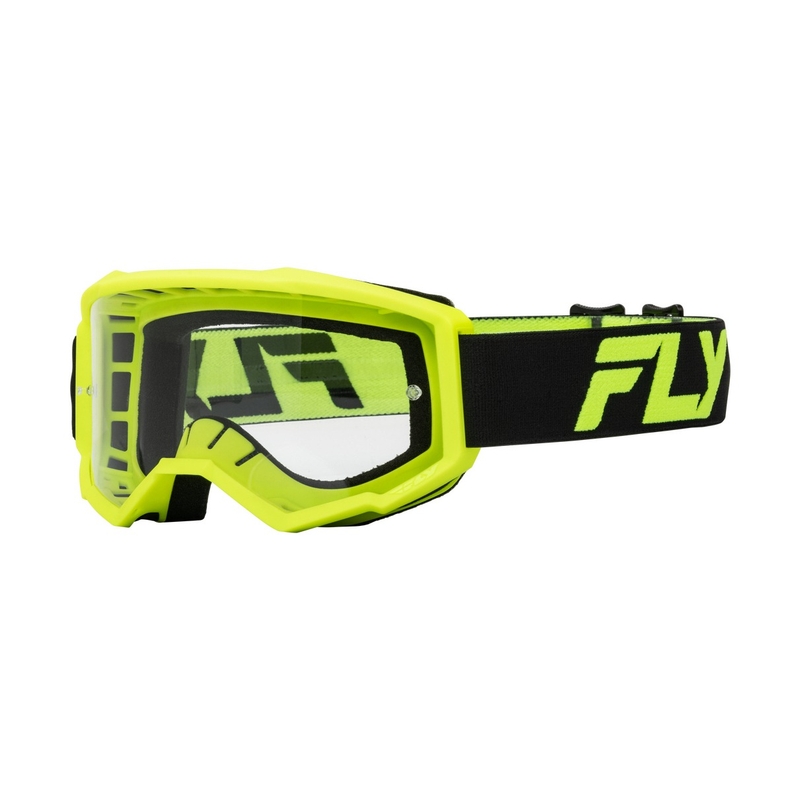 Kinder-Motocross-Brille FLY Racing Focus schwarz-fluogelb mit klarem Plexiglas