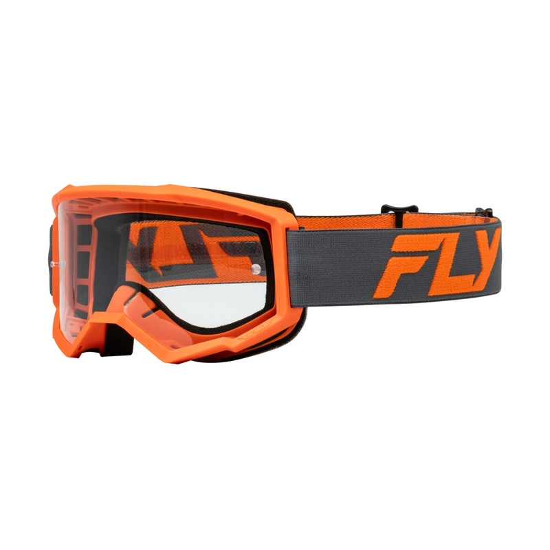 Kinder-Motocross-Brille FLY Racing Focus schwarz-orange mit klarem Plexiglas
