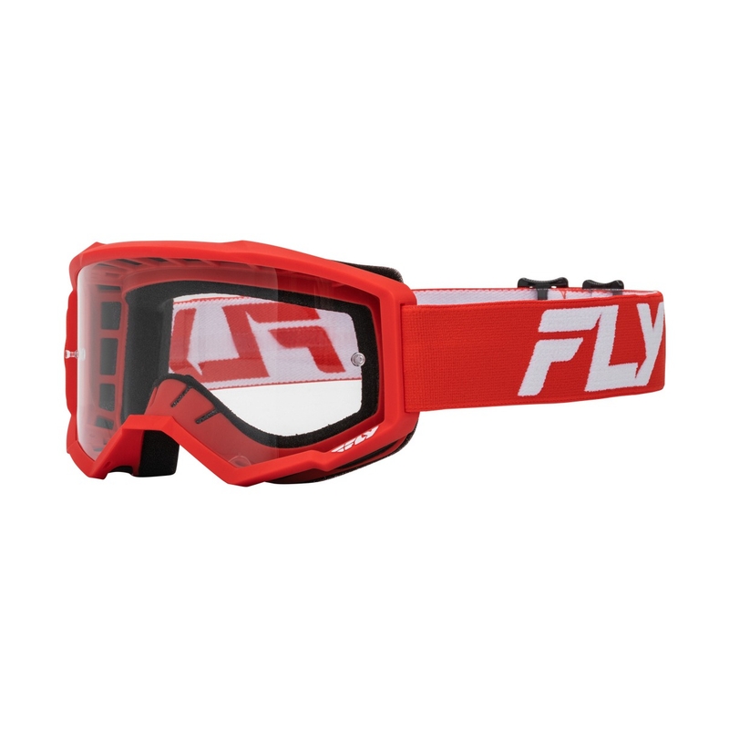 Kinder-Motocross-Brille FLY Racing Focus rot-weiß mit klarem Plexiglas