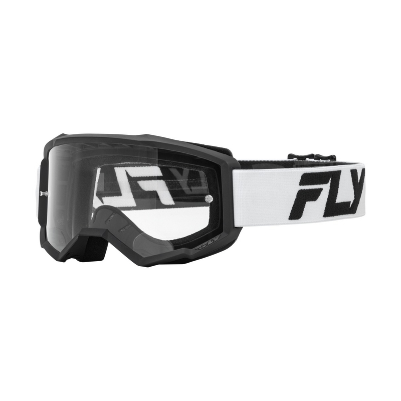Kinder-Motocross-Brille FLY Racing Focus weiß-schwarz mit klarem Plexiglas