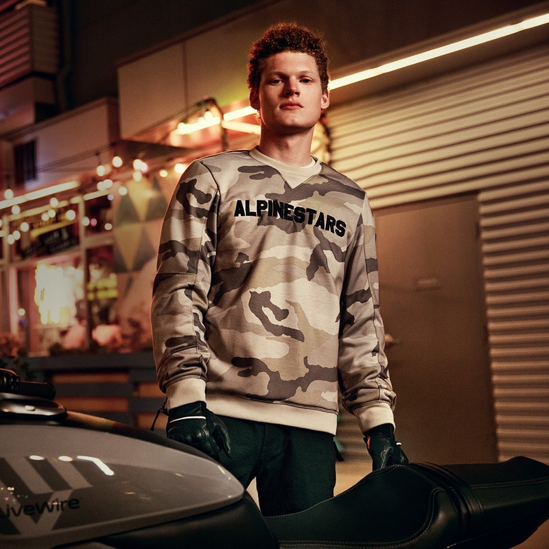 Alpinestars Legit Crew Fleece Motorrad Sweatshirt hell camo-grau
