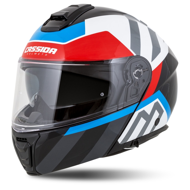 Klappbarer Motorradhelm Cassida Modulo 2.1 Profil weiß-schwarz-blau-grau