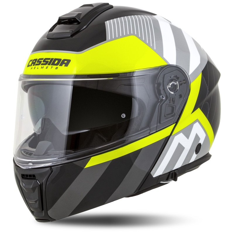 Klappbarer Motorradhelm Cassida Modulo 2.1 Profil weiß-schwarz-fluo gelb-grau
