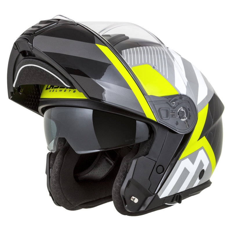 Klappbarer Motorradhelm Cassida Modulo 2.1 Profil weiß-schwarz-fluo gelb-grau