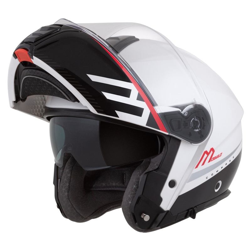 Cassida Modulo 2.1 Compass Klapp-Motorradhelm Perlweiß-Schwarz-Rot-Silber