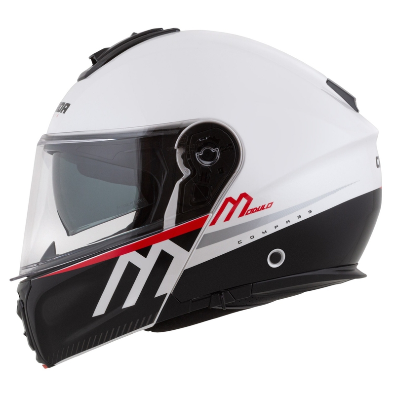 Cassida Modulo 2.1 Compass Klapp-Motorradhelm Perlweiß-Schwarz-Rot-Silber