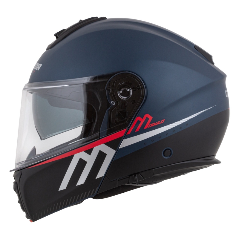 Klappbarer Motorradhelm Cassida Modulo 2.1 Compass mattblau perlschwarz-rot