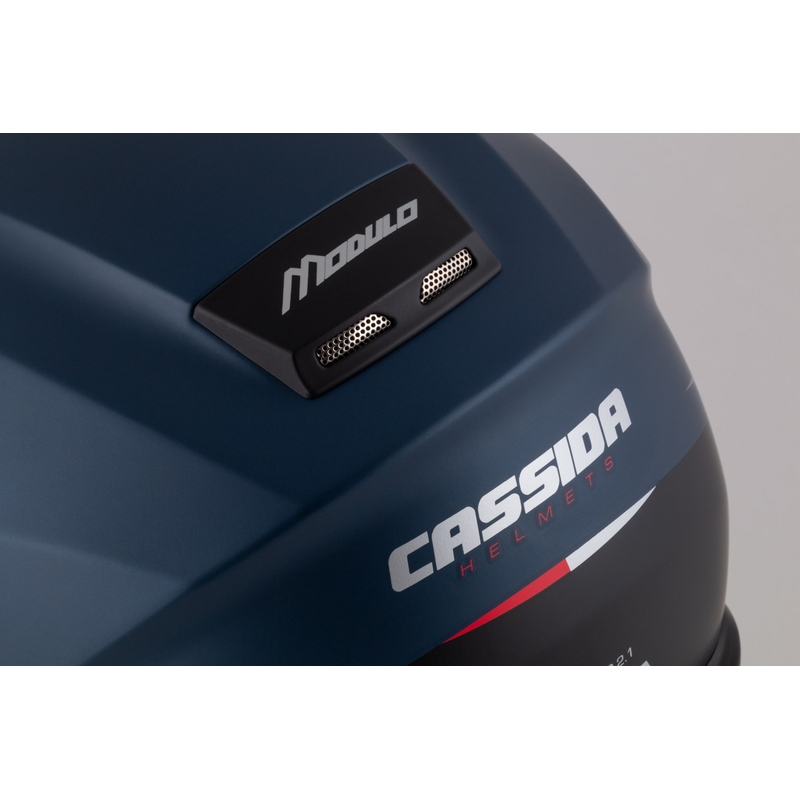 Klappbarer Motorradhelm Cassida Modulo 2.1 Compass mattblau perlschwarz-rot