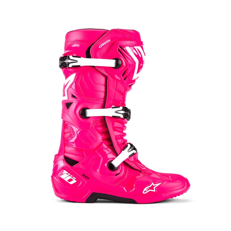 Alpinestars Tech 10 Motorradstiefel pink-schwarz-weiß