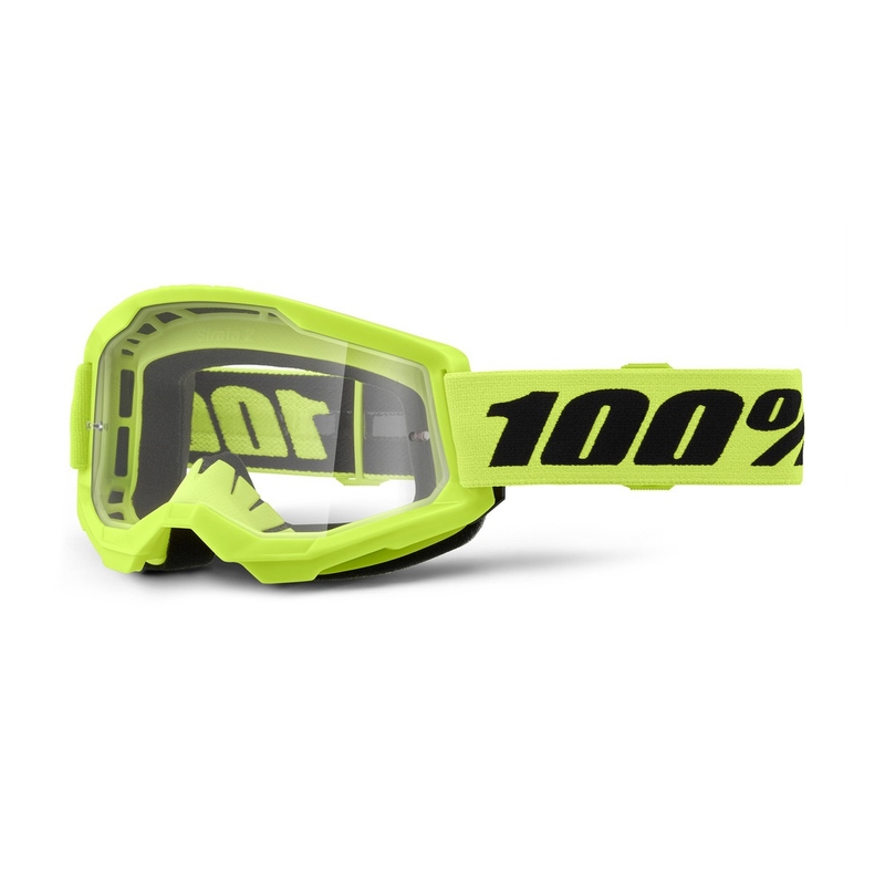 Kinder-Motocross-Brille 100 % STRATA 2 neongelb (klares Plexiglas)