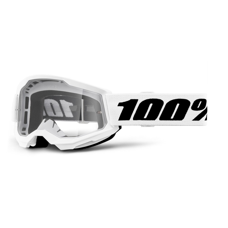 Kinder-Motocross-Brille, 100 % STRATA 2, weißes, klares Plexiglas