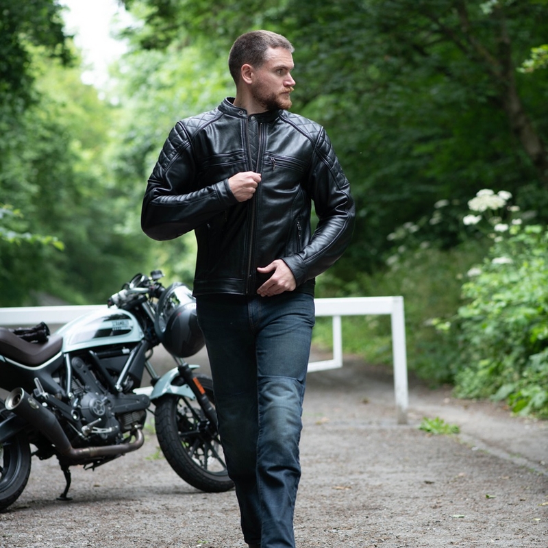 Leder-Motorradjacke Oxford Route 73 2.0 schwarz
