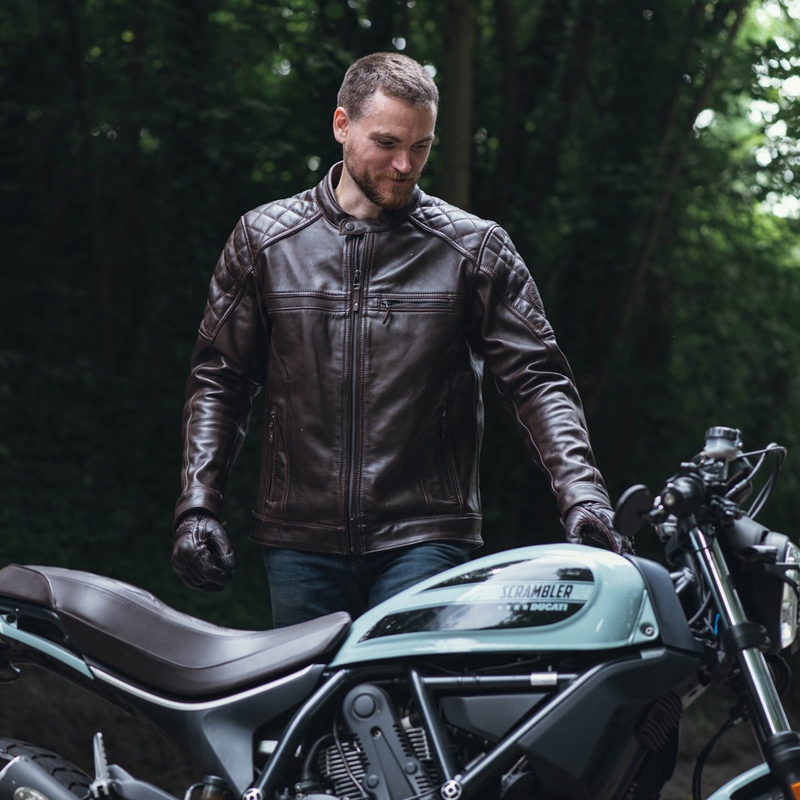 Leder-Motorradjacke Oxford Route 73 2.0 braun Ausverkauf