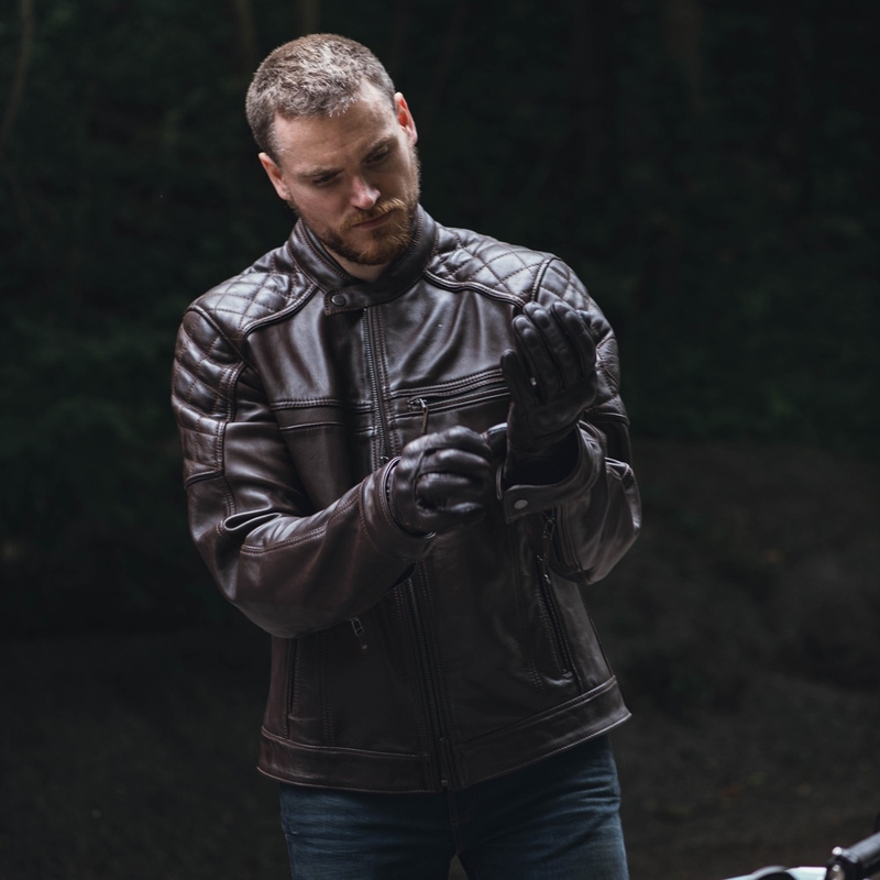 Leder-Motorradjacke Oxford Route 73 2.0 braun Ausverkauf