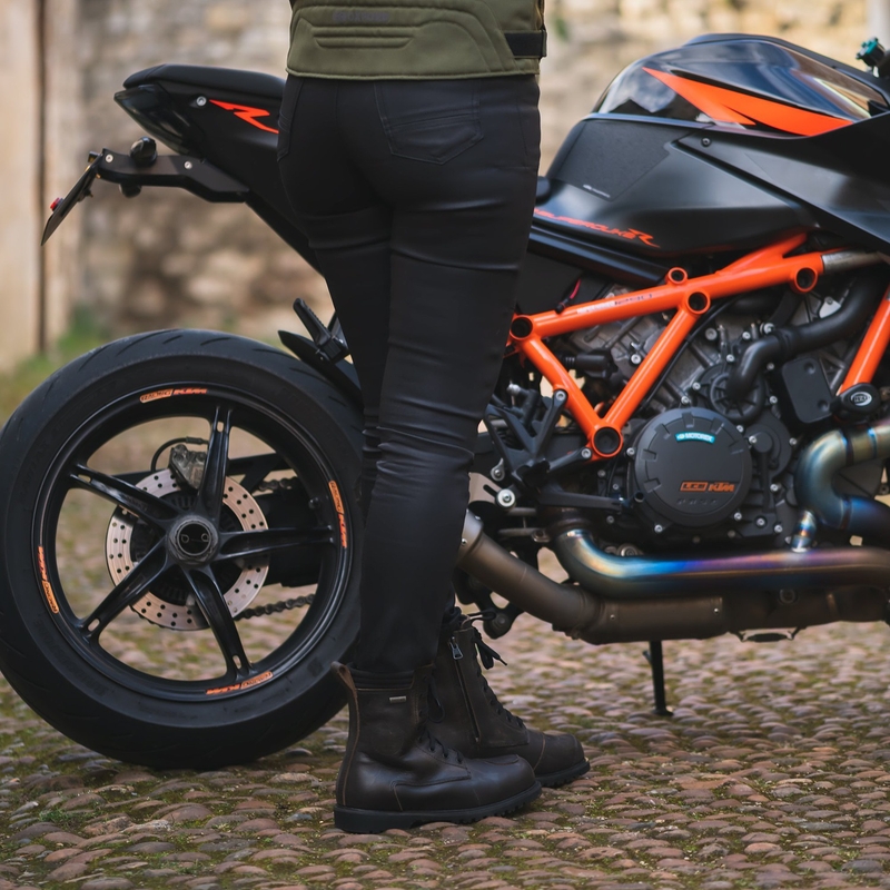 Damen-Motorradjeans Oxford Original Approved Waxed Jeggins AA Schwarz