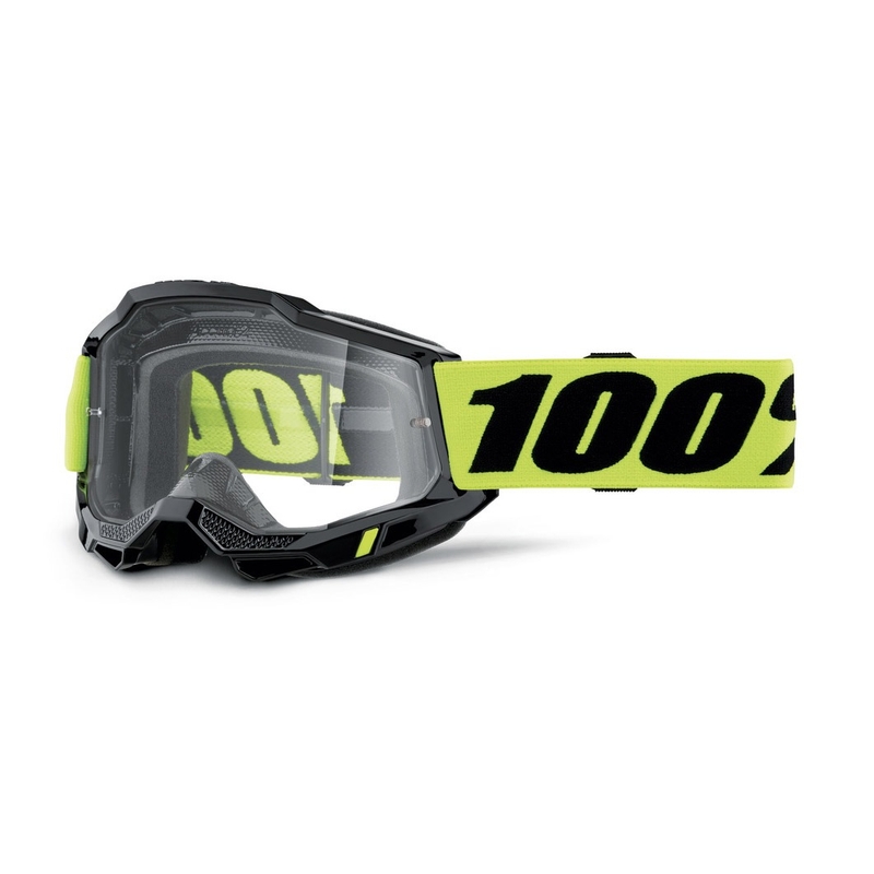 Motocross-Brille 100 % ACCURI 2 OTG Schwarz-Fluo Gelb (Klares Plexiglas)