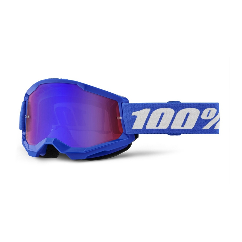 Kinder-Motocross-Brille, 100 % STRATA 2, blau-rot-blaues Plexiglas