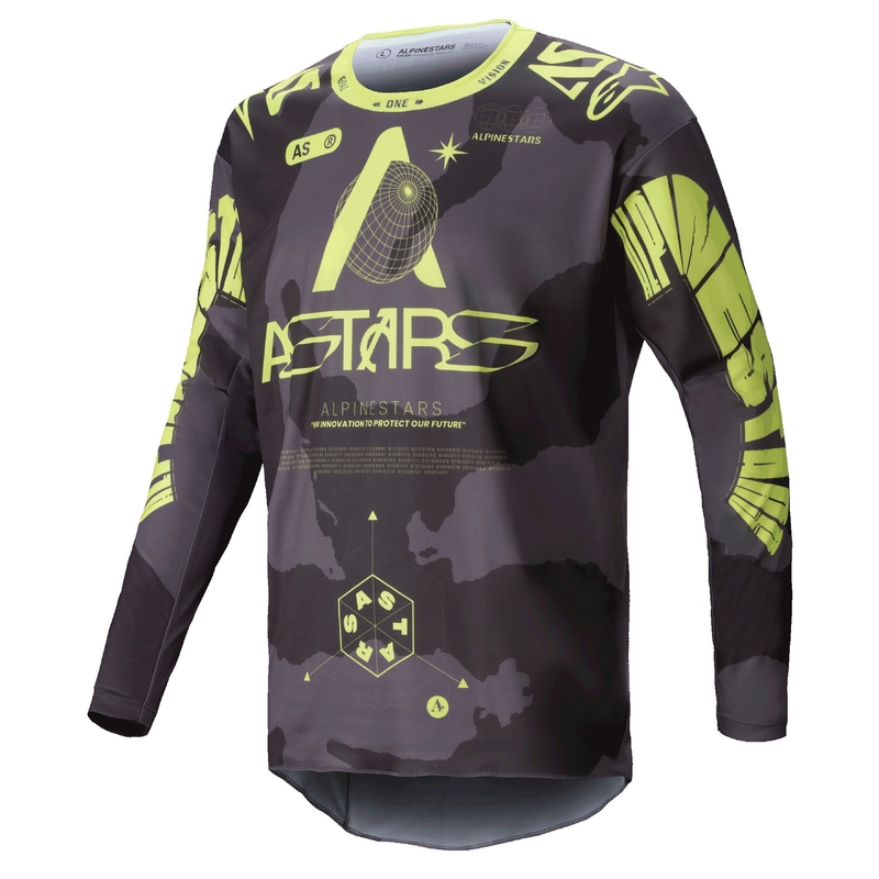 Alpinestars Racer Hollow Motocross-Trikot in dunklem Camo-Fluo-Gelb