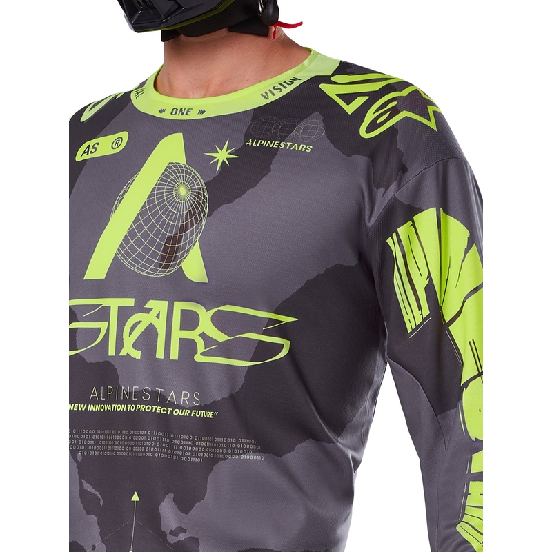 Alpinestars Racer Hollow Motocross-Trikot in dunklem Camo-Fluo-Gelb