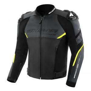 Leder-Motorradjacke Shima Bandit 2.0 schwarz-weiß-fluogelb