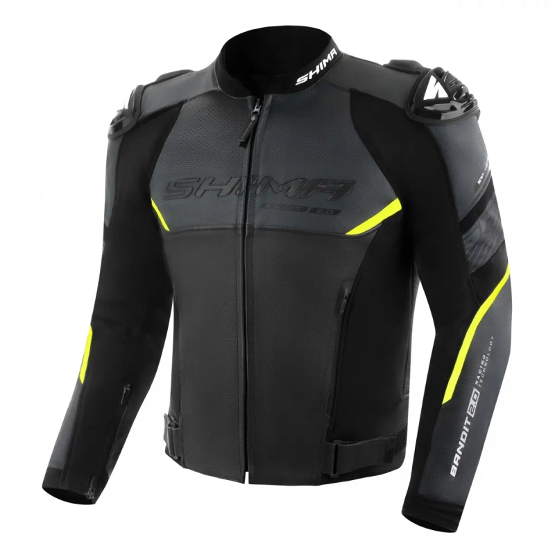 Leder-Motorradjacke Shima Bandit 2.0 schwarz-weiß-fluogelb