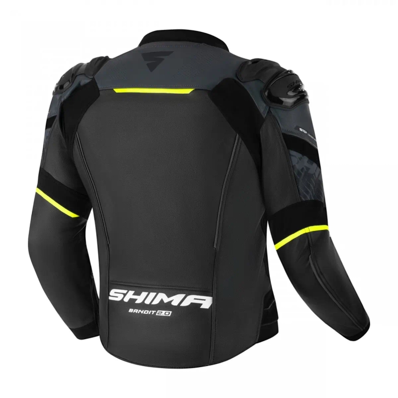 Leder-Motorradjacke Shima Bandit 2.0 schwarz-weiß-fluogelb