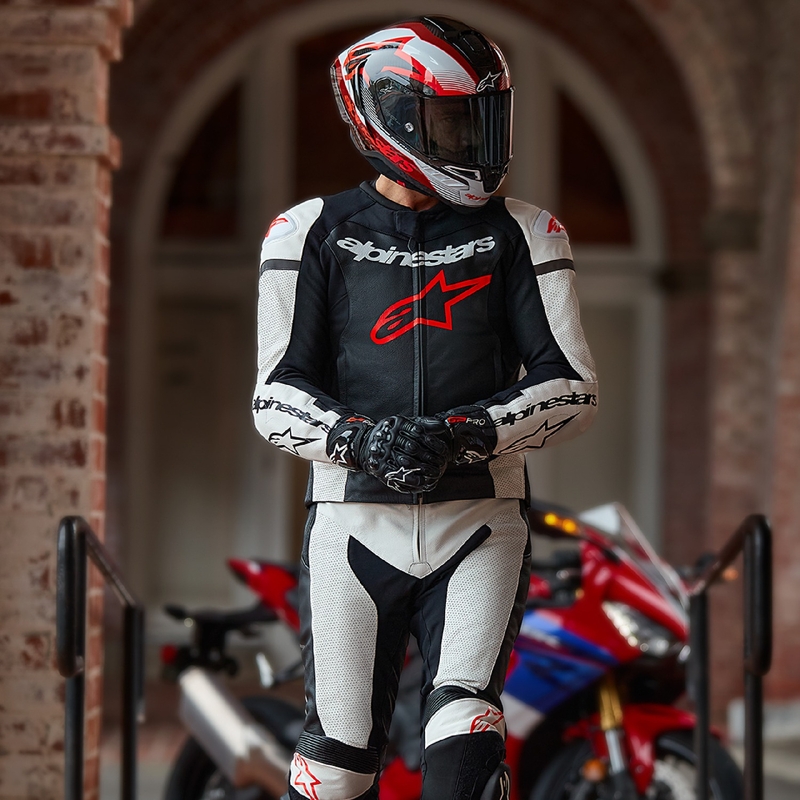 Zweiteiliger Lederanzug Alpinestars GP Force Lurv Weiß-Schwarz-Fluorot
