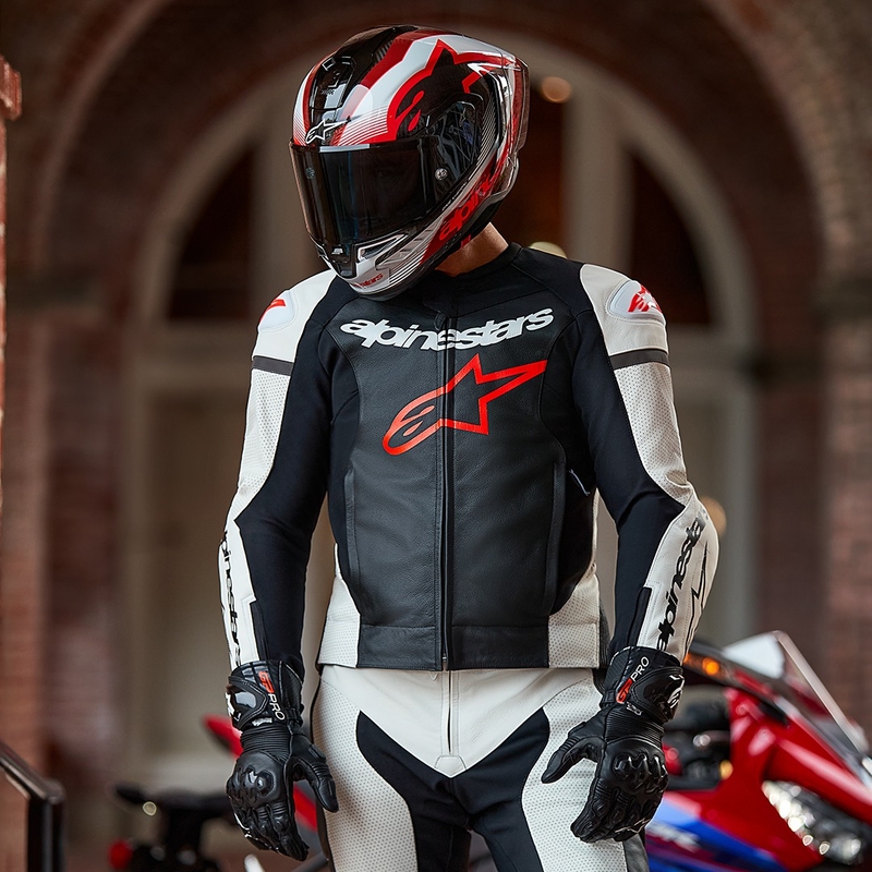 Zweiteiliger Lederanzug Alpinestars GP Force Lurv Weiß-Schwarz-Fluorot
