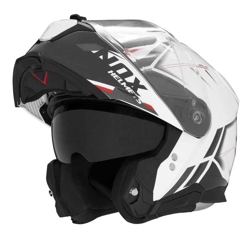 Klappbarer Motorradhelm NOX N967 Synchro weiß-schwarz-rot