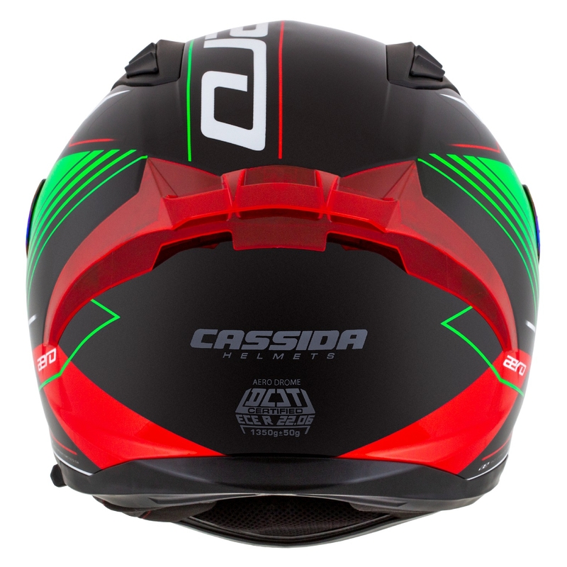 Cassida Aero Drome Integral-Motorradhelm Schwarz-Rot-Grün-Weiß