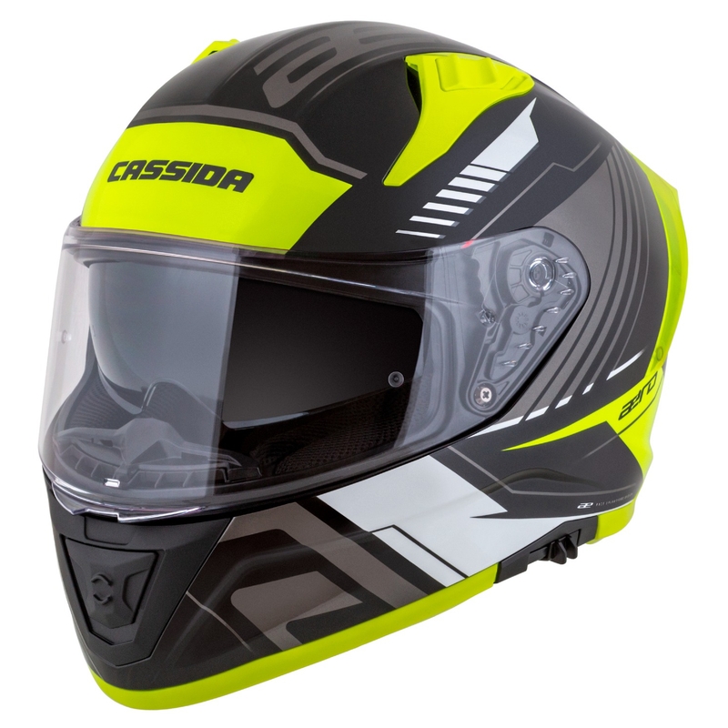 Cassida Aero Drome Integral-Motorradhelm Schwarz-Fluo-Gelb-Weiß-Grau