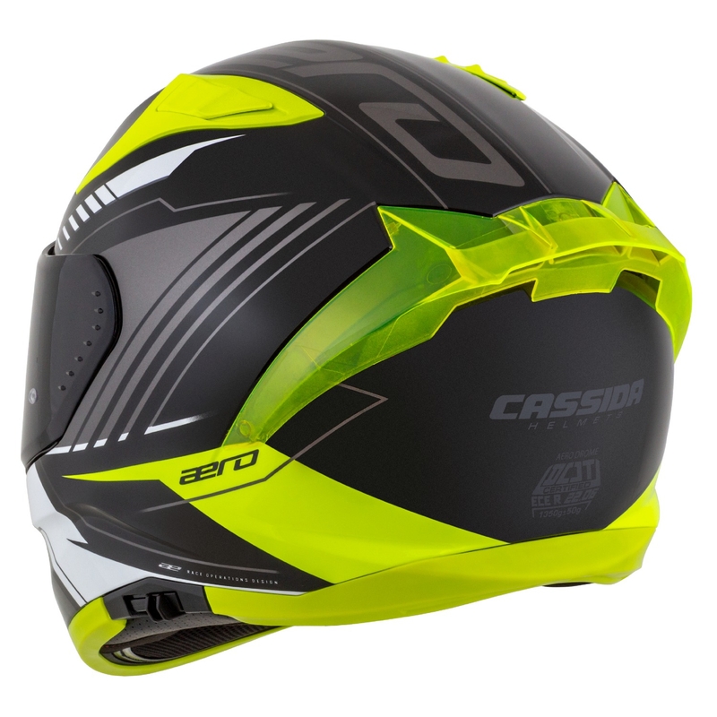 Cassida Aero Drome Integral-Motorradhelm Schwarz-Fluo-Gelb-Weiß-Grau