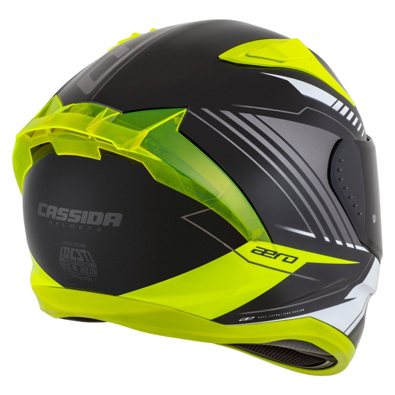 Cassida Aero Drome Integral-Motorradhelm Schwarz-Fluo-Gelb-Weiß-Grau