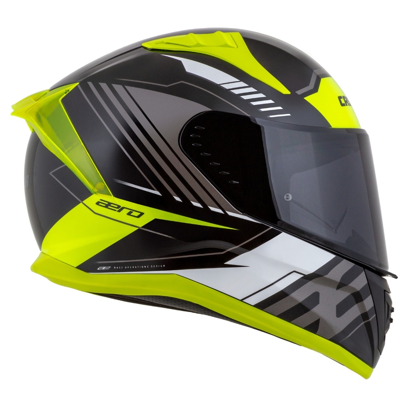 Cassida Aero Drome Integral-Motorradhelm Schwarz-Fluo-Gelb-Weiß-Grau