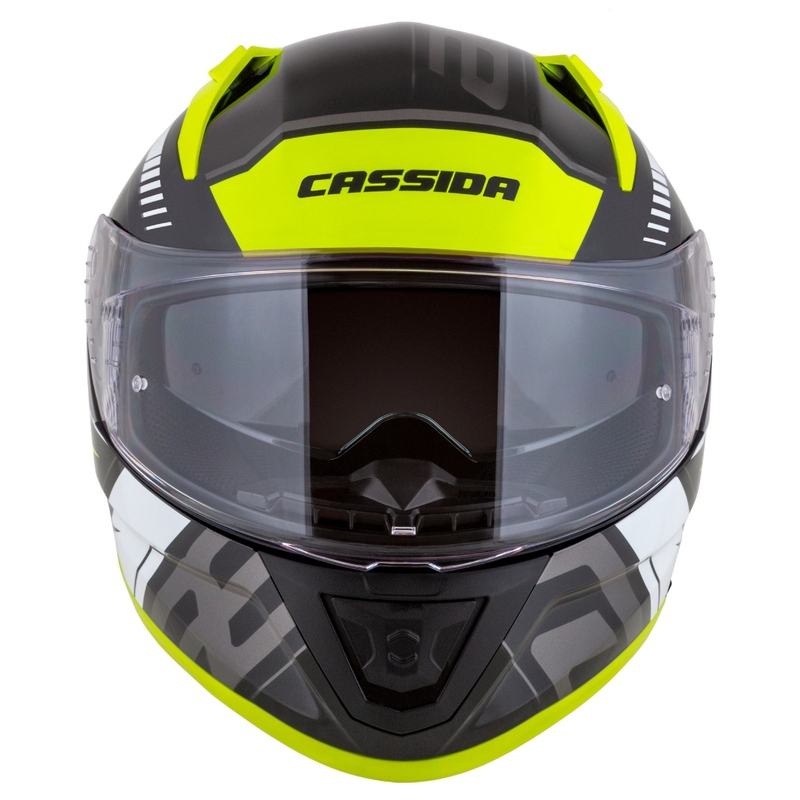 Cassida Aero Drome Integral-Motorradhelm Schwarz-Fluo-Gelb-Weiß-Grau