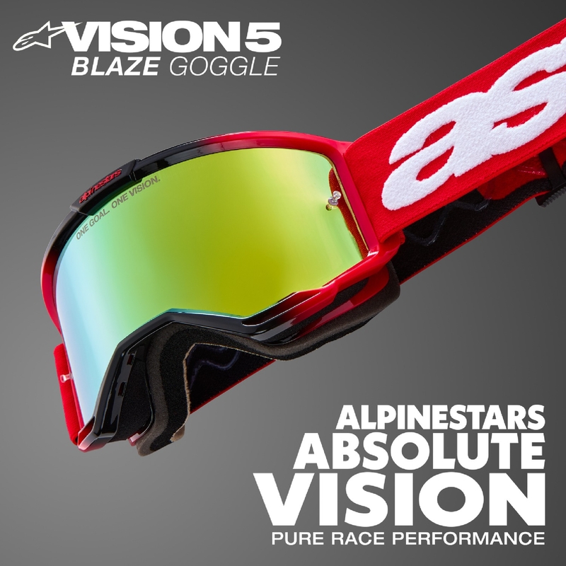 Alpinestars Vision 5 Blaze Red Motocross-Brille mit spiegelgoldenem Plexiglas