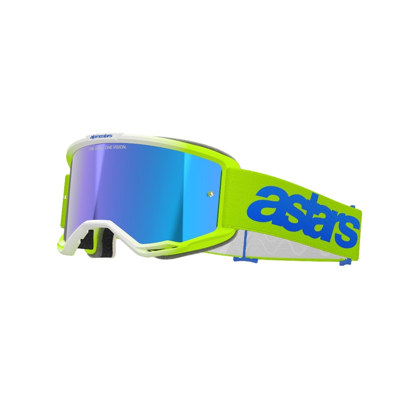 Motocross-Brille Alpinestars Vision 5 Blaze fluo gelb-blau mit spiegelblauem Plexiglas