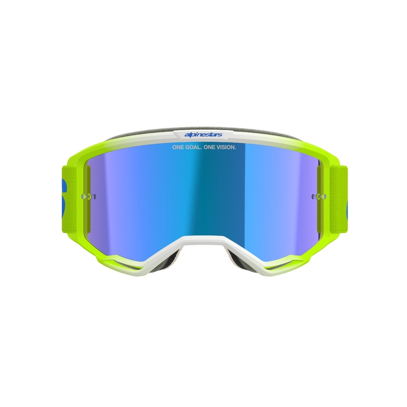 Motocross-Brille Alpinestars Vision 5 Blaze fluo gelb-blau mit spiegelblauem Plexiglas