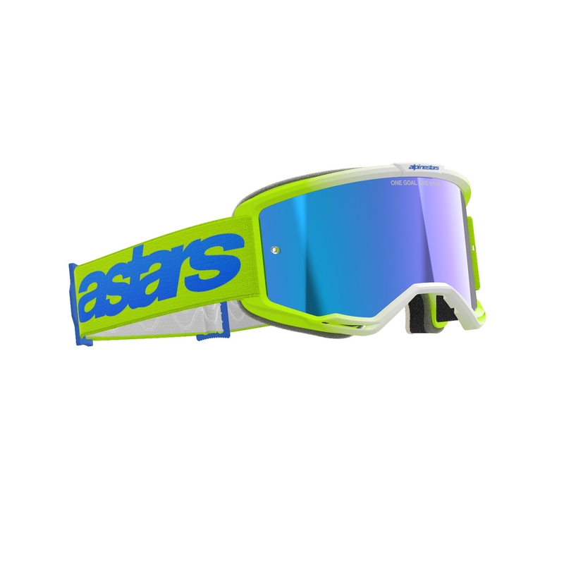 Motocross-Brille Alpinestars Vision 5 Blaze fluo gelb-blau mit spiegelblauem Plexiglas