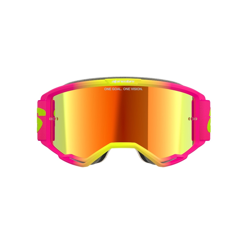 Alpinestars Vision 5 Wordmark Motocross-Brille in Pink-Fluo-Gelb mit verspiegeltem rotem Plexiglas